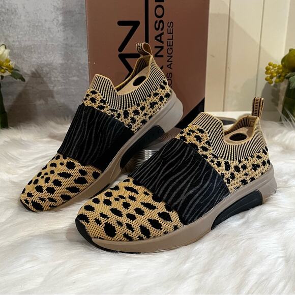 NEW Mark Nason Modern Jogger Cheetah Calf Hair Mesh Knit Slip-on Sneakers NIB 6 - Picture 1 of 16